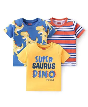 Babyhug 100% Cotton Knit Half Sleeves T-Shirt With Text & Dino Graphics Pack Of 3 - Multi Color