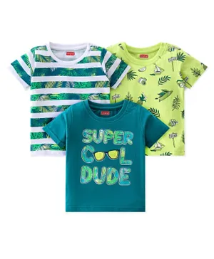 Babyhug Cotton Knit Half Sleeves T-Shirts Tropical Graphic Print Pack of 3 - Blue & Green