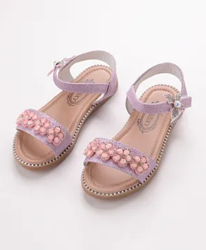 Kookie Kids Party Wear Flower Embellished Sandals - Pink