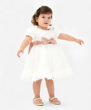 Kookie Kids Bow Embellished Party Dress - White