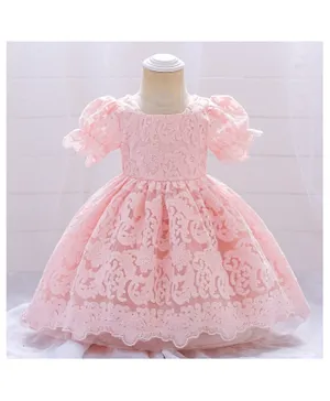 Kookie Kids Short Sleeves Embroidered Dress - Pink