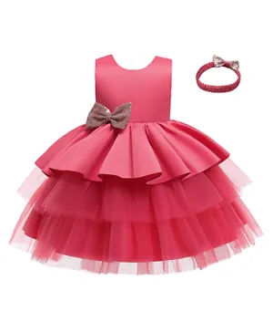Kookie Kids Sleeveless Tutu Dress With Headband - Dark Pink
