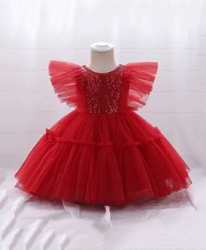 كووكي كيدز فستان بدون أكمام مزين بالترتر - أحمر