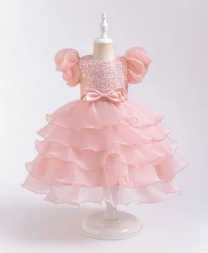 Kookie Kids Sequin Embellished Bow Party Dress - Pink