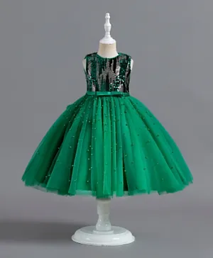 Kookie Kids Stone & Sequin Embellished Party Dress - Green