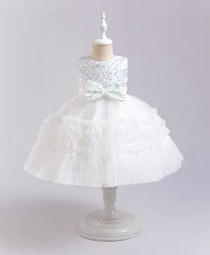 Kookie Kids Sequin Embellished Bow Party Dress - White