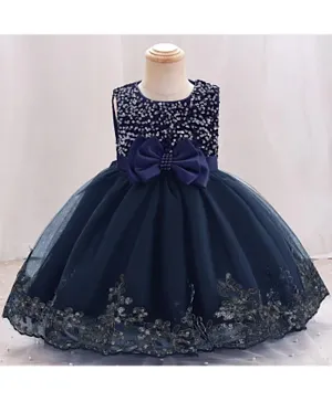 Kookie Kids Sequin Embellished Bow Front Party Dress - Navy Blue