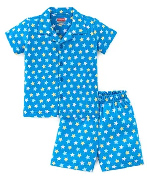 Babyhug Cotton Knit Half Sleeves Night Suit With Star Print - Blue