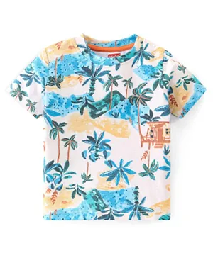 Babyhug 100% Cotton Knit Half Sleeves T-Shirt Palm Tree Print -White