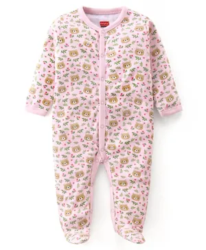 Babyhug Cotton Knit Full Sleeve Sleep Suit With Floral Print - Pink