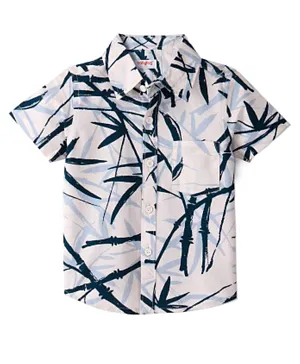 Babyhug 100% Cotton Woven Half Sleeve Regular Collar Shirt Bamboo Print - White