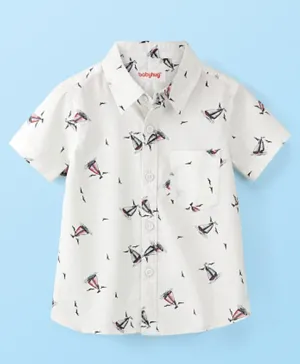 Babyhug Cotton Woven Half Sleeves  Regular Collar Shirt Ship Printed  - White