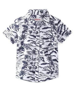 Babyhug Cotton Woven Half Sleeves Floral & Tropical Printed Shirt - White & Blue