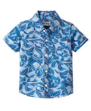 Babyhug 100% Cotton Woven Half Sleeve Regular Collar Shirt Leaves Print - Blue