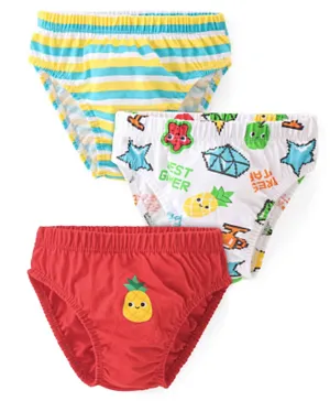 Babyhug 100% Cotton Knit Briefs  Striped & Pineapple Print Pack of 3- Multicolor