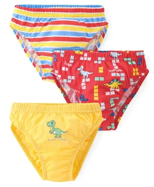 Babyhug 100% Cotton Knit Briefs Striped & Dino Print  Pack of 3- Multicolor