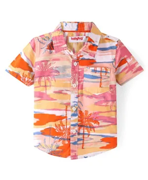 بيبي هاغ - قميص منسوج من القطن بأكمام نصفية وطباعة ذات ثيم الشاطئ - متعدد الألوان