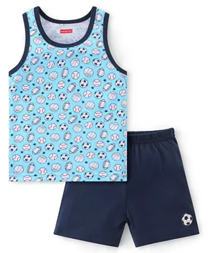 Babyhug 100% Cotton Knit Sleeveless Sando & Shorts Set Balls Print -Blue