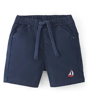 Bonfino Cotton Elastane Knee Length Shorts With Boat Embroidery - Navy Blue