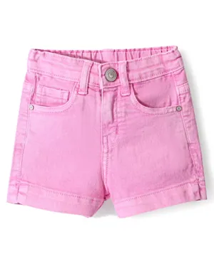 Bonfino Denim Solid Over Dyed Shorts - Pink