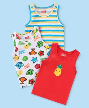 Babyhug 100% Cotton Sleeveless Striped & Pineapple Print Vests Pack of 3 - Multi Color