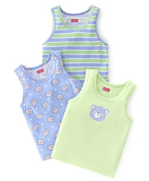 Babyhug 100% Cotton Sleeveless Vests With Teddy Print Pack Of 3 - Green & Purple
