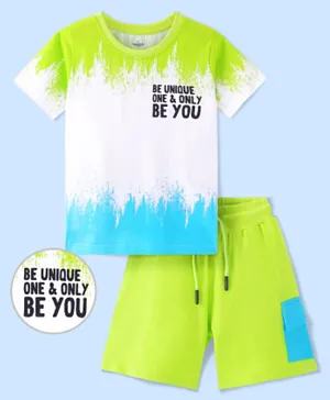 Ollington St. 100% Cotton Knit Half Sleeves T-Shirt & Shorts Set with Tie and Die Print - Multicolor