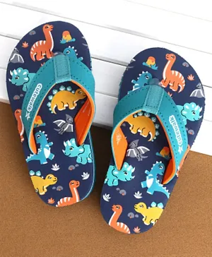 Cute Walk by Babyhug Slip On Flip Flops Dino Print - Blue & Sea Green