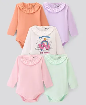Bonfino 100% Cotton Knit Full Sleeves Onesies Solid & Heart Print Pack of 5 - Multi Color