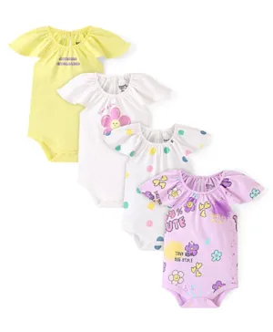 Bonfino 100% Cotton Knit Short Sleeves Onesies with Polka Dot & Floral Print Pack of 4 - Multi Color