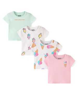 Bonfino 100% Cotton Half Sleeves T-Shirts With Ice Cream Print Pack Of 4 - Multi Color