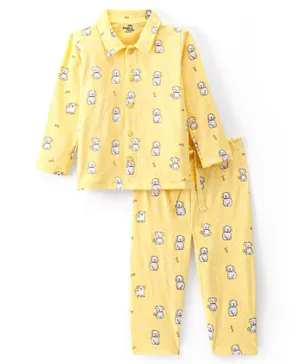 Doodle Poodle 100% Cotton Full Sleeves Doggy Print Night Suit/Co-ord Set - Yellow