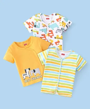 Babyhug 100% Cotton Knit Half Sleeves Striped & Zebra Print Vests Pack of 3 - Multicolour