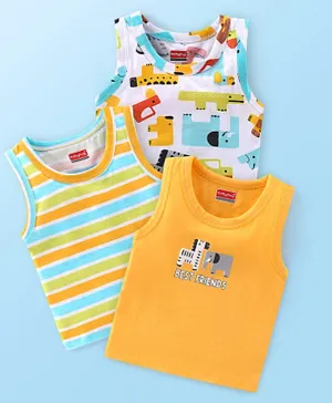 Babyhug 100% Cotton Sleeveless Antibacterial Sando Striped & Elephant Print Pack of 3 - Multicolour
