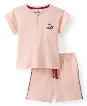 Bonfino 100% Cotton Knit Half Sleeves T-Shirt & Shorts/ Co-Ords Set  With Fish Print - Peach