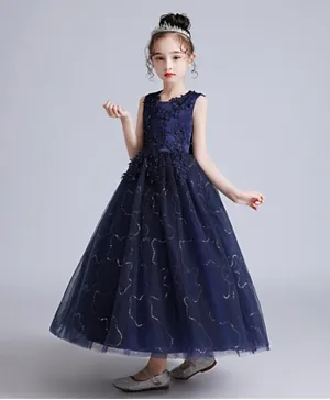 Kookie Kids Pearl & Sequin Embellished Party Dress - Navy Blue