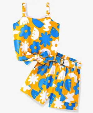 Ollington St. Cotton Knit Sleeveless Top & Shorts Set Floral Print - Multicolor