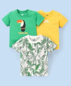Doodle Poodle 100% Cotton Knit Full Sleeves T-Shirt Birds Print Pack Of 3- Green & Yellow