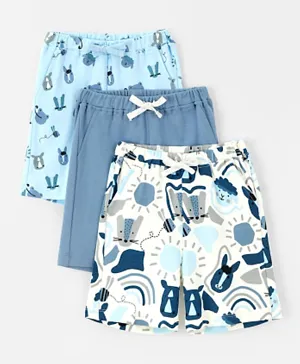 Bonfino 3-Pack Animal Print Elastic Waist Cotton Shorts - Blue & White