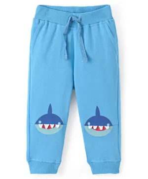 Bonfino Cotton Knit Full Length Jogger Style Lounge Pant with Shark Applique - Blue