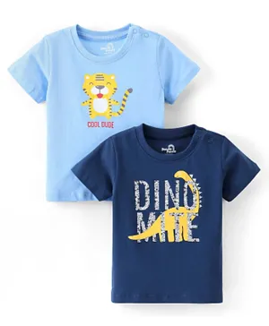 Doodle Poodle 100% Cotton Half Sleeves Dino Printed T-Shirts Pack of 2 - Blue