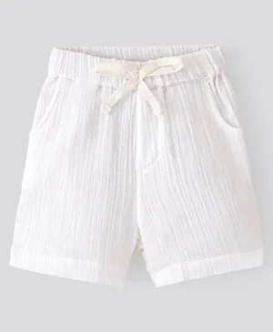 Bonfino 100% Cotton Woven Double Gauze Solid Pull-On Shorts -White