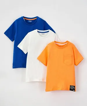 Primo Gino 3 Pack Basic Patched T-Shirts - Blue, White & Orange