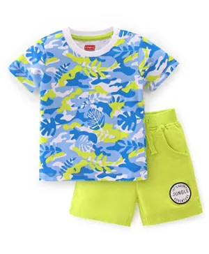 Babyhug 100% Cotton Knit Single Jersey Half Sleeves T-Shirt & Shorts Tropical Print - Green & Blue