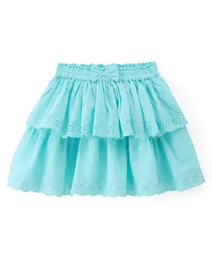 Babyhug Cotton Woven Knee Length Skirt with Lining Bow Applique & Lace Detailing - Sky Blue