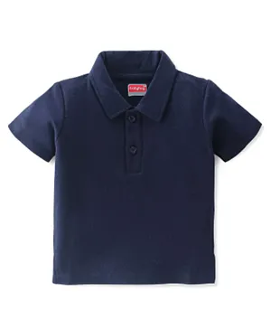 Babyhug 100% Cotton Knit Half Sleeves Polo T-Shirt Solid Color - Dark Blue