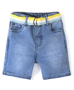 Babyhug Denim Knee Length Shorts  With Stretch Solid Colour - Blue