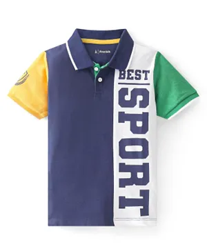 Pine Kids 100% Cotton Half Sleeves Text Print Polo T-Shirt - Blue