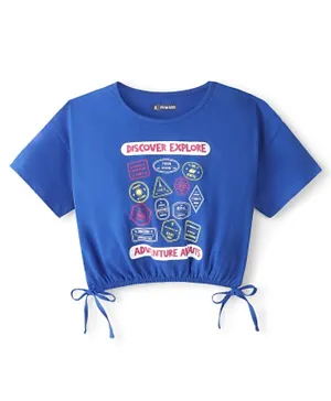 Pine Kids 100% Cotton Knit Half Sleeves Quartz Top With Text Print - Blue