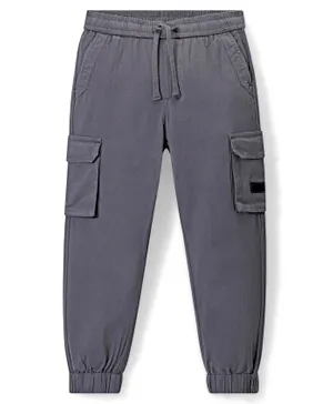 Primo Gino Cotton Elastane Woven Ankle Length Cargo Jogger Pants - Charcoal Black